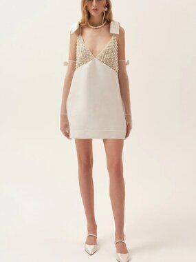 forloveandlemons glitter slip dress For Love and Lemons Mini in Red TrenLend Fully lined Adjustable spaghetti straps Back tie closures Keyhole cutout accents Hits at mid thigh Rhinestone embellishments Hand wash Imported For Love & Lemons Glitter